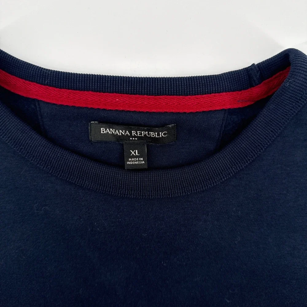 Banana Republic Mens XL Blue BR Logo Crew Neck Pullover Sweatshirt‎ College